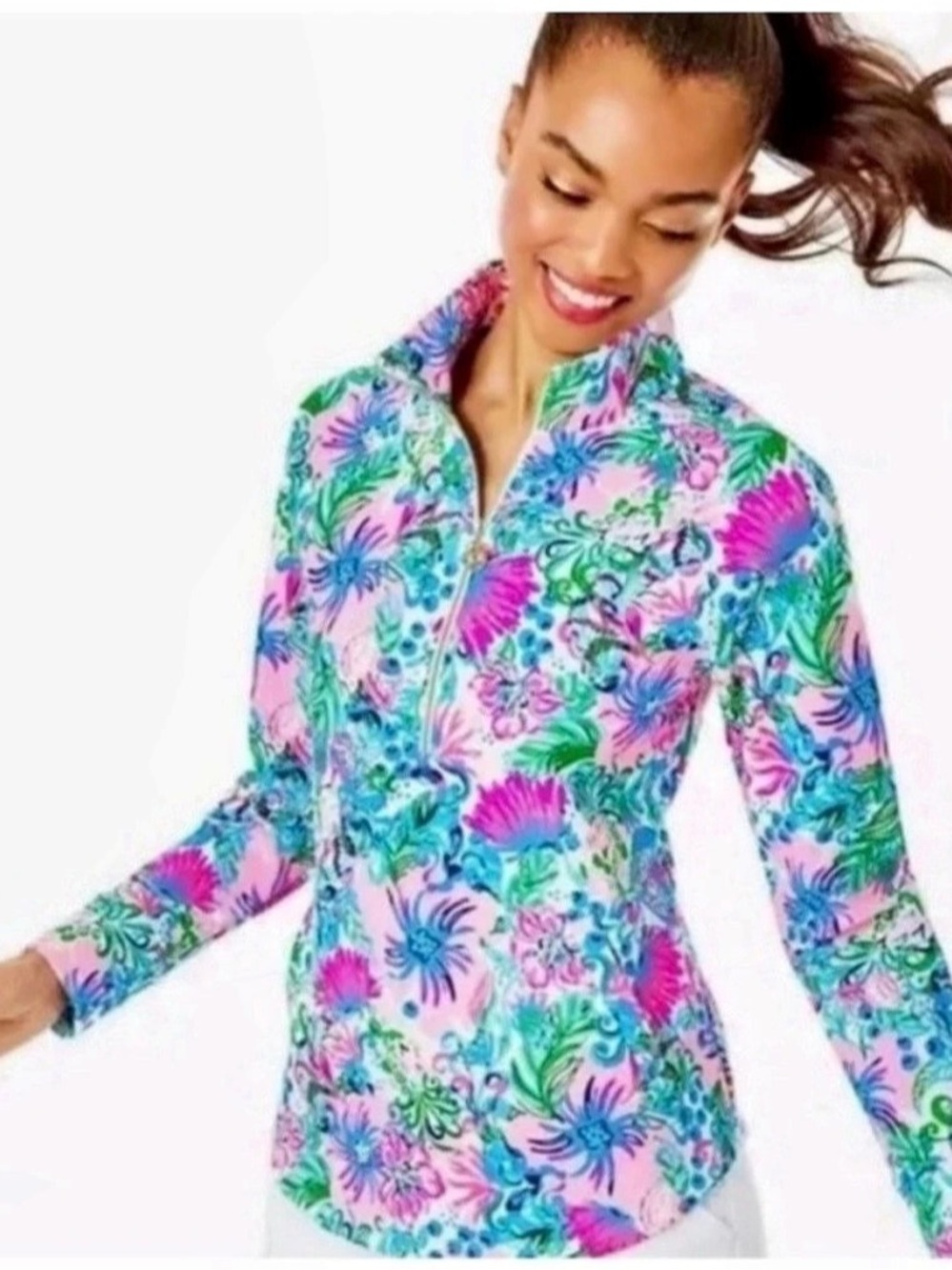 NWT Lilly Pulitzer UPF 50+ Skipper Popover Floral Mandevilla Baby Paradise Petal